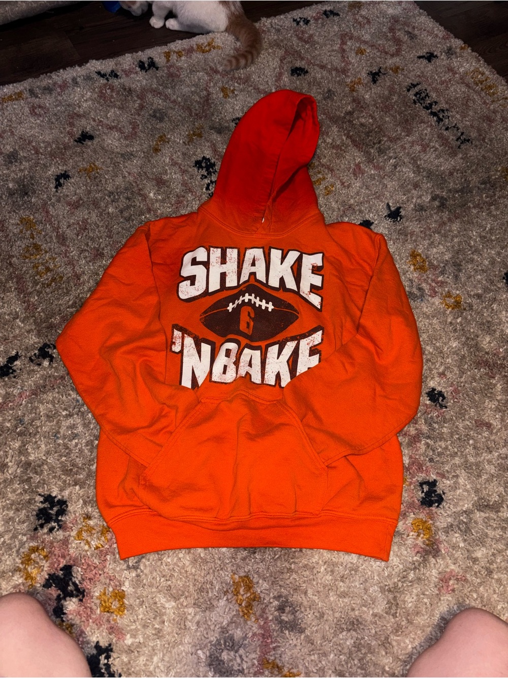 Gildan Orange Hooded Sweatshirt with 'Shake 'N Bake' Football Graphic